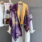 Autumn/Winter Warm Scarf 185*65cm Star Print Tassel Shawl Women's Imitation Cashmere Thickened Warps Coldproof Windproof Blanket