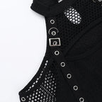 Goth Dark Fishnet Patchwork Off Shoulder Halter Top