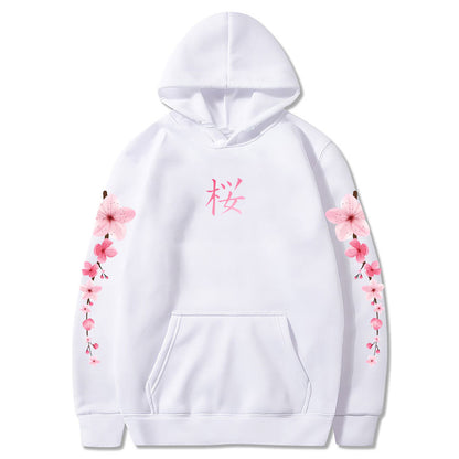 Japanese Blossom Sakura Graphic Hoodies Long Sleeve Winter Hooded Sweatshirts Casual Women/Men Comfortable Pullovers with Pocket SS69