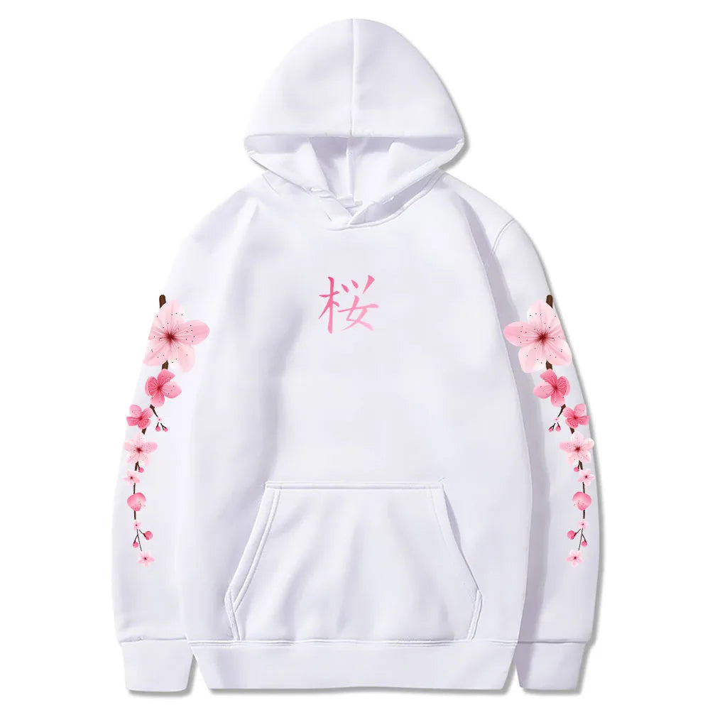 Japanese Blossom Sakura Graphic Hoodies Long Sleeve Winter Hooded Sweatshirts Casual Women/Men Comfortable Pullovers with Pocket SS69 20.69 white / XL
