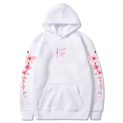Japanese Blossom Sakura Graphic Hoodies Long Sleeve Winter Hooded Sweatshirts Casual Women/Men Comfortable Pullovers with Pocket SS69 20.69 white / XL