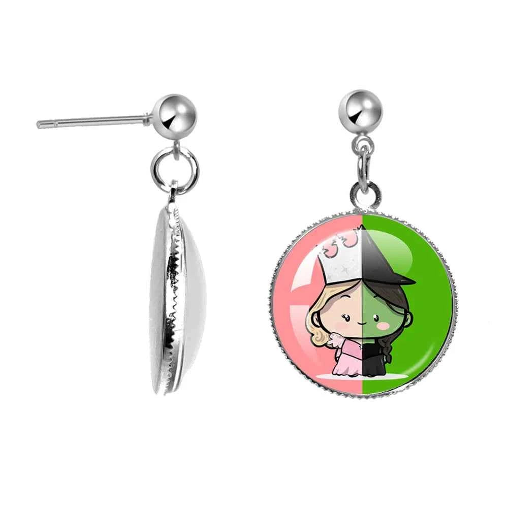 The Movie Wicked Elphaba&Linda Cosplay 20MM Glass Cabochon Earrings Jewelry Accessories Earring Jewelry Gift for Couple