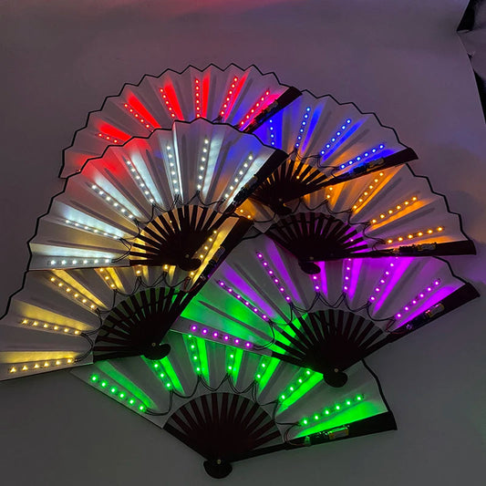 Beautiful Costumes Accessory Props Hand Fans 7 Colors For Choice Men Women Cool Decorative Glow Fan Light Up Disco Dance Night SS69