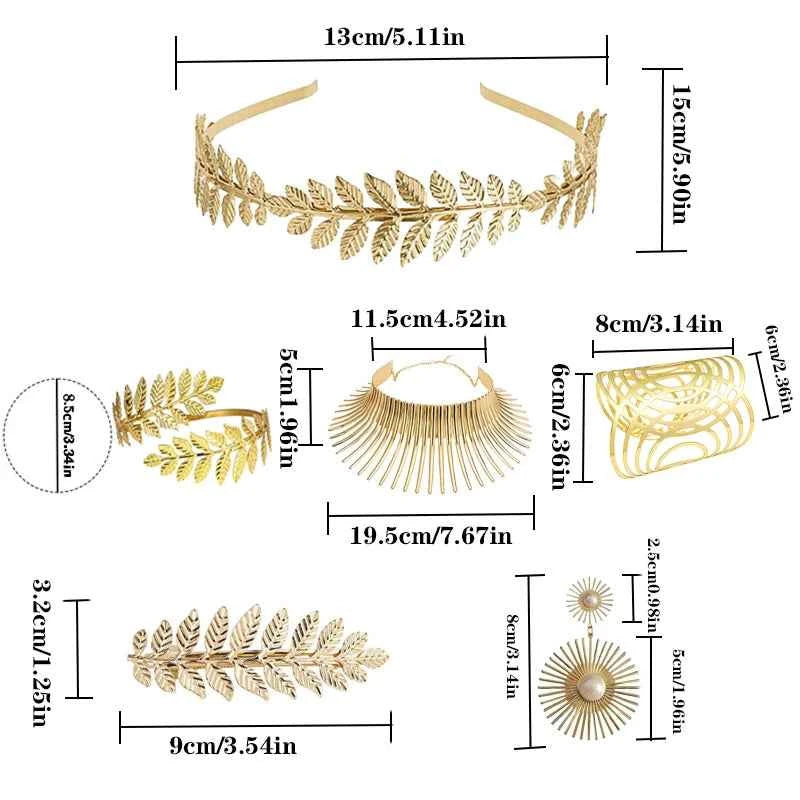 PESENAR Greek Goddess Costume Accessory Set with Golden Leaf Crown and Pearls