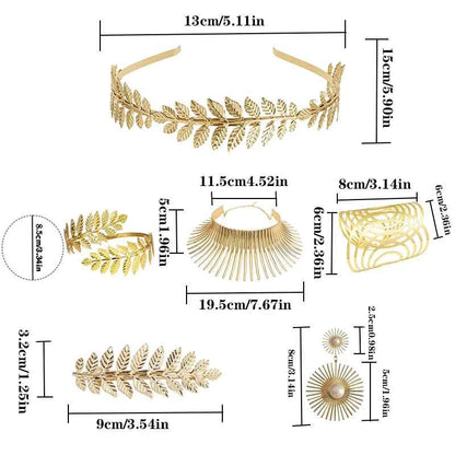 PESENAR Greek Goddess Costume Accessory Set with Golden Leaf Crown and Pearls