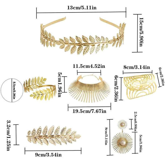 PESENAR Greek Goddess Costume Accessory Set with Golden Leaf Crown and Pearls