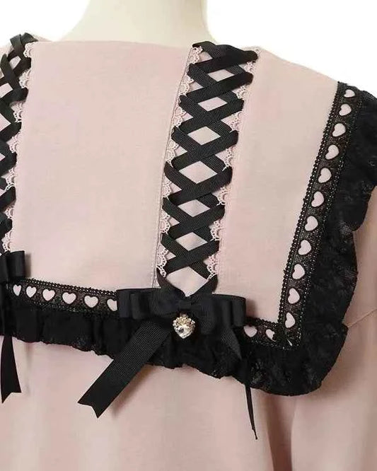 Japanese Liz Mine Mass-Produced Sailor Collar Ribbon Bow Sweet Hoodies Women Autumn Preppy Style Y2K Cute Oversized Sweatshirt
