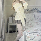 Pretty Cute Outfits Harajuku Cosplay Sweater Kawaii Lace Trim Off Shoulder Pullovers Y2K Aesthetic Vintage Long Sleeve Jumpers SS69