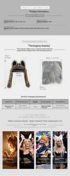 Dark Series Gothic Plush Hat Y2K Cross Metal Style Headwear Cosplay Cat Ear Hat Halloween Punk Rock Warm Cap for Women Men Child