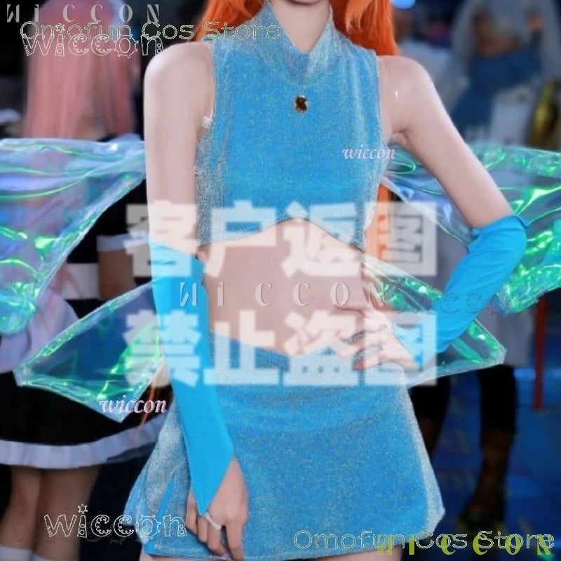Anime Club Cartoon Princess Bloom Cosplay Shiny Skirt Adult Women Girls Style Clothes Halloween Party Dress-up Blue Suit