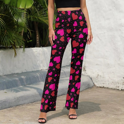 Heart Confetti Pants Elastic Waist Pink Valentines Day Streetwear Flare Pants Summer Casual Pattern Oversize Trousers SS69