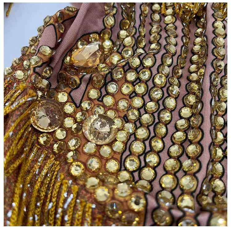 Custom rhinestones bodysuit tassels women Celebrate stage Team pole dance club party fashion leotard clothing