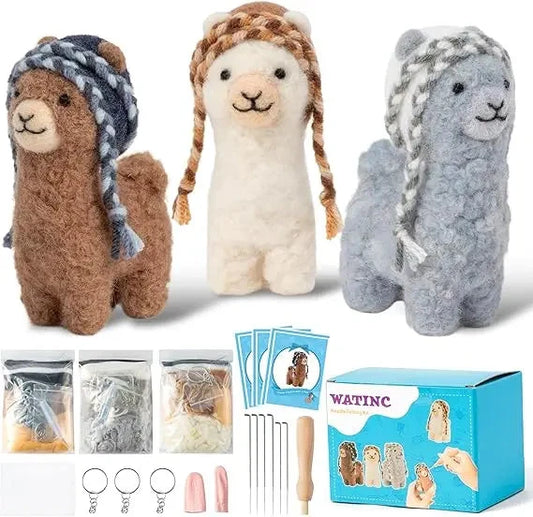 Alpaca Needle Felting Kit - Set of 3 Different Alpaca Doll Wool Felt Needle Felting Tools Foam Pad, DIY Home Decoration Needle SS69 35.69 United States / Brown White Grey