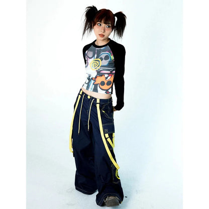 Women Vortex Skull Print Long Sleeve Raglan Stitch Backing T-Shirt Tops Fairy Grunge Graphic Vintage Y2k Slim Long Sleeve Top SS69