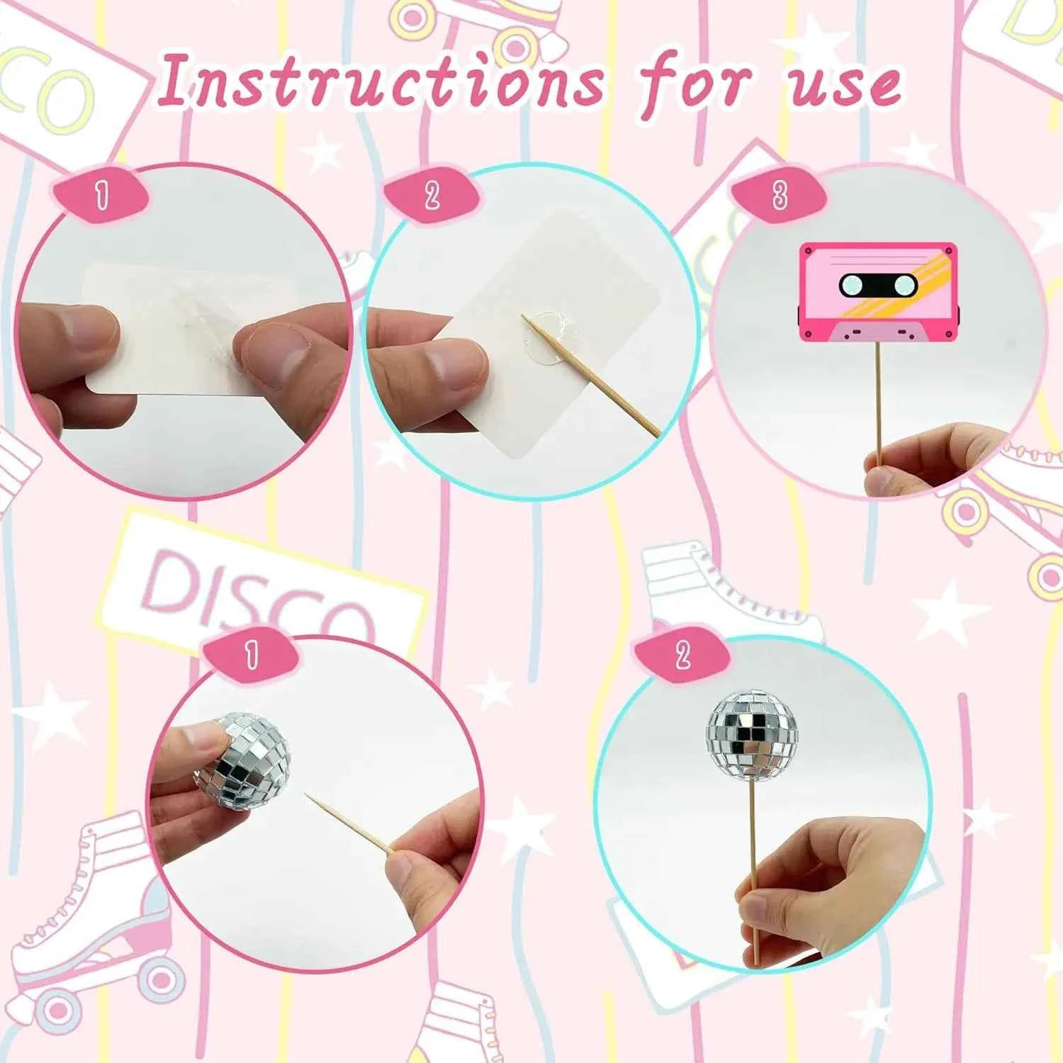 20PCS Retro Roller Skate & Disco Ball Cake Toppers - 80s 90s Hip Hop Skating Theme Party Decor for Birthday Unisex Kids Adults