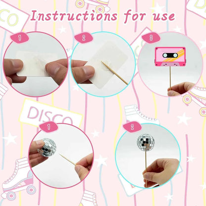 20PCS Retro Roller Skate & Disco Ball Cake Toppers - 80s 90s Hip Hop Skating Theme Party Decor for Birthday Unisex Kids Adults