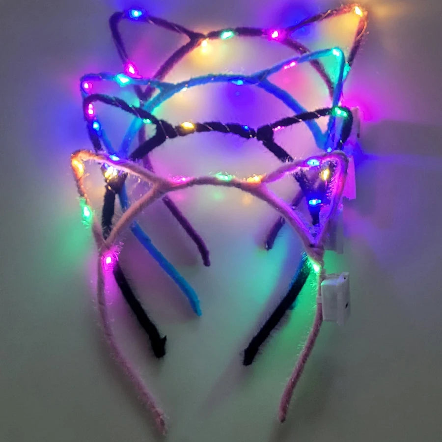 LED Glow Cat & Bunny Ear Headbands - 10/20/30 Pcs