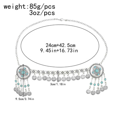 Traditional Kazakhstan Ethnic Coins Bracelet Hair Accessories  for Women Vintage Nepalese Tibetan Clothing Headwear Jewelry Set