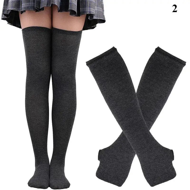 Gothic Striped Over Knee Socks & Arm Warmer Set