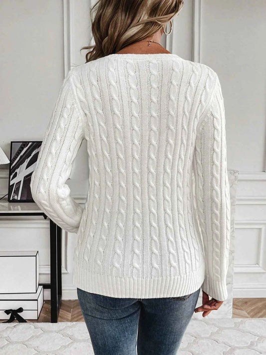 Women's Autumn and Winter Solid Color Round Neck Pullover Long Sleeved Knitted Sweater