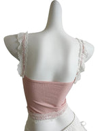 Sweet Crop Top Women Lace Trim Cotton Cropped Bows Bead Decoration Pink White Cute Camis Sweet Girls Lolita Style Kawaii Clothes SS69