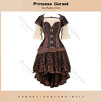 Brown Pirate Dress Plus Size Faxu Leather Steampunk Corset Dress with Shoulder Off Blouse Cosplay Pirate Costume for Women SS69