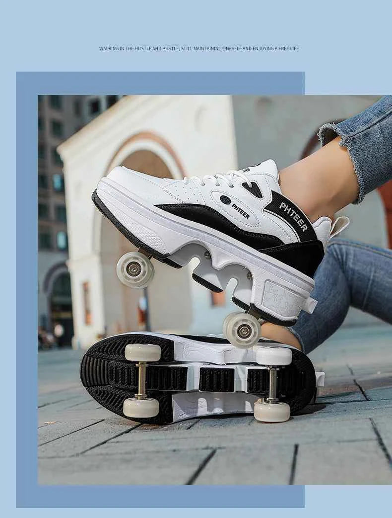 Deformation Shoes Roller Sneakers With 4 Wheels Skates Adult Kids Runaway Parkour Wheels Shoes For Women Men Youth Sport Shoes