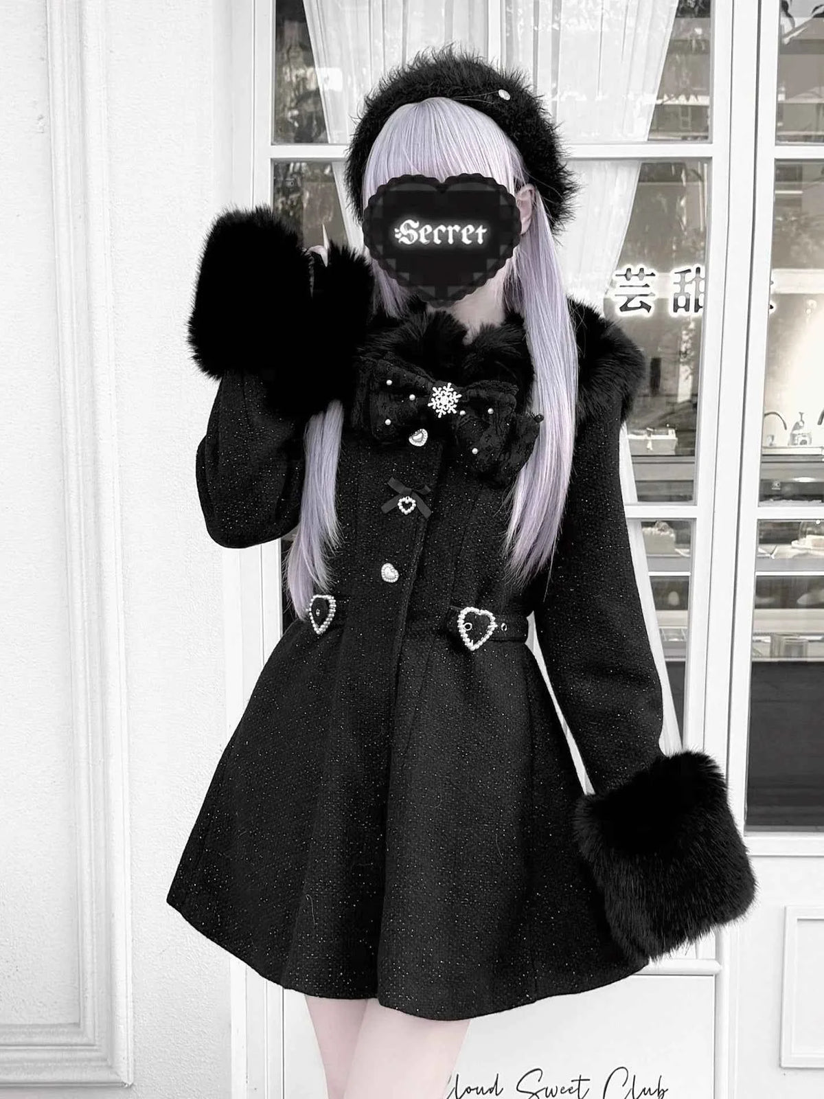 Original Japanese Mass-Produced Lace Jackets Girls Women Cute Bow Waist Cinch Heavy Drill Button Slim Fit Elegant Black Coat