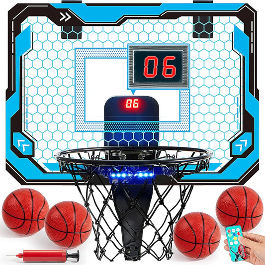 JOYFY LED Indoor Basketball Hoop Over The Door with Scoreboard and 4 Balls