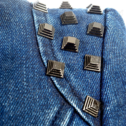 Punk Rivet Short Denim Slim Jackets Women Wash Long Sleeve Vintage Casual Studs Jean Outerwear Motorcycle Denim Coat Large Size SS69