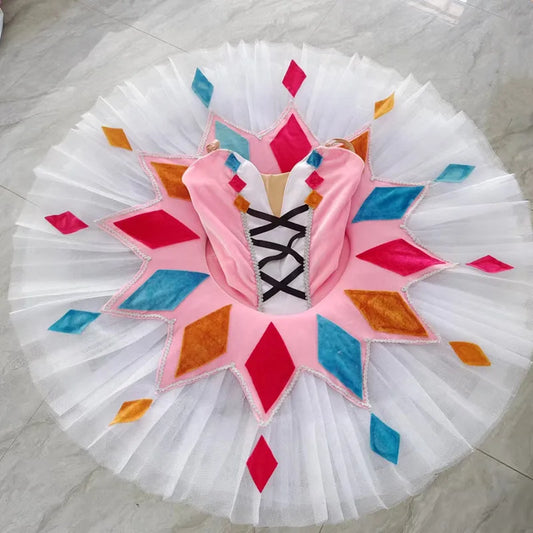Girls Harlequinade Pancake Tutu Ballerina Party Dress Adult Child Kids Ballet Dance Costume With Hoop Professional Ballet Tutu