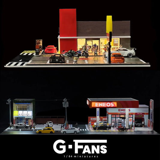 SS69 1/64 Scale Diecast Car Garage Diorama with LED Lighting and Dust Door