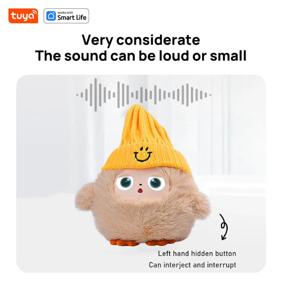 Cute Nunu-AI Plush Toy W/Smart Voice&LED Eyes,Interactive Companion ReadyRechargeable E-Pet open up fun life W/Tuya App-Khaki