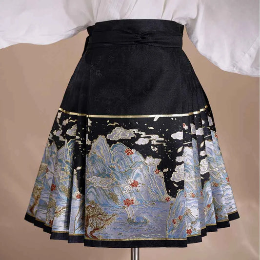 Summer New Short Horse Face Skirt White Short Set Retro Thickened Ming System Improved Han Element Chinese Style Tang Suit