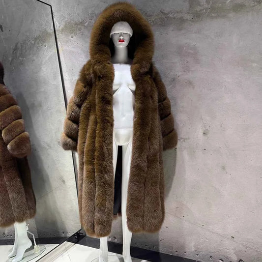 Real Fox Fur Coat for Women, Long Jacket, Warm Cloth, Natural Fur, Ladies, Winter, 22-06