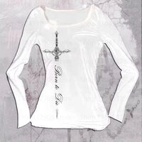Gothic Grunge Punk Printing Women's Long Sleeve Tee Casual Slim Fit Sexy Chic Emo Girls Crop Top Y2K Harajuku Vintage Streetwear SS69 9.69 WHITE / S