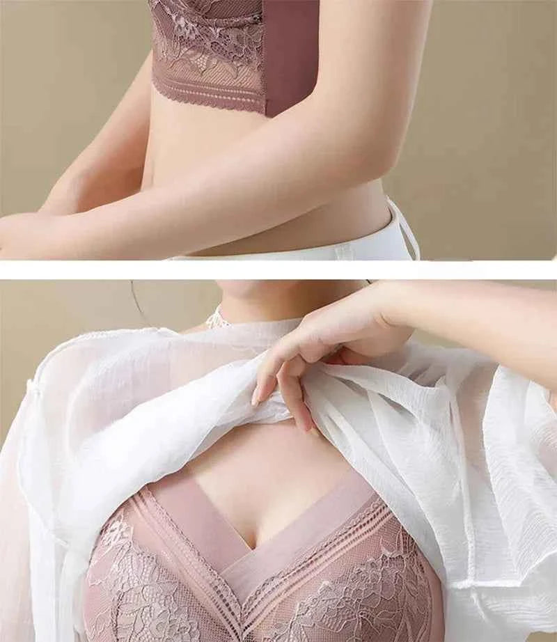 L-6L Women Large Bra Push Up Ice Silk Seamless Upper Bralette Lace Wireless Summer Bras Top Lingerie Underwear Brasieres Mujeres