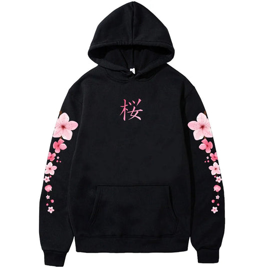 Japanese Blossom Sakura Graphic Hoodies Long Sleeve Winter Hooded Sweatshirts Casual Women/Men Comfortable Pullovers with Pocket SS69 21.69 black / XXXL