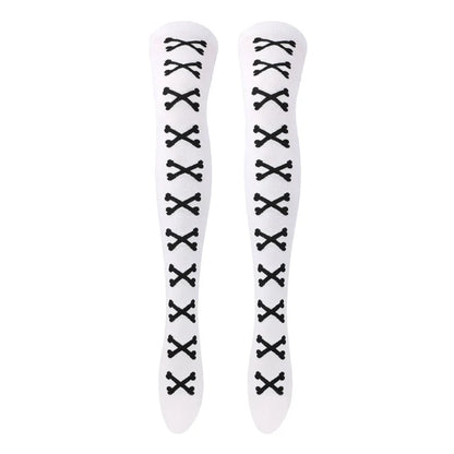 SS69 Women's Bone Print Thigh High Socks - Cotton Blend Cosplay Stockings