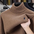 High end brand velvet sweater men's new fashion designer exquisite pony embroidery winter thick warm high neck knitted pullover