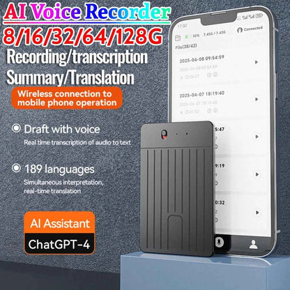ChatGPT-4 AI Voice Recorder LED Indicator AI Notetaking Device 500mAh Intelligent Note Voice Recorder for International Exchange