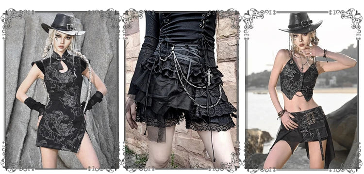 Blood Supply Original Punk Aesthetic dress hot girl Dragon Pattern Denim Sexy Slim Fit Dress Summer Halter Ruffles Short Dresses SS69