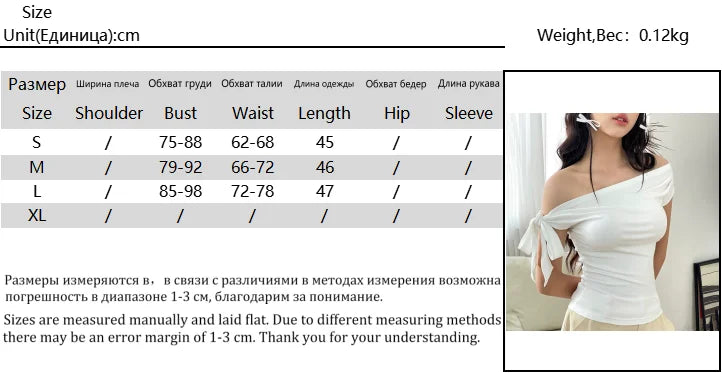 Casual Top Women'S Summer Ins Style New Shrink Pleated One-Shoulder Crop Top Backless Twist Tie Asymmetric T-Shirt SS69