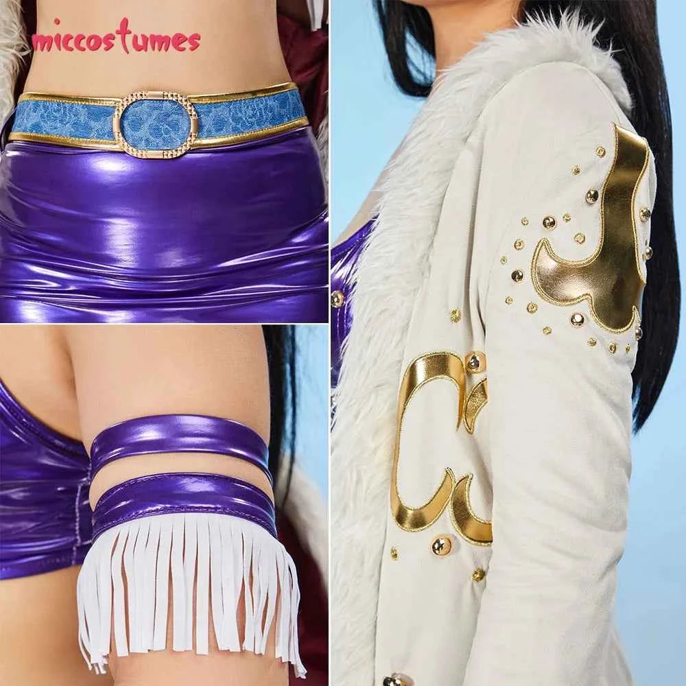 Miccostumes Women's Anime Cosplay Costume Bra and Miniskirt with Long Coat and Hat Halloween Cosplay Costumes