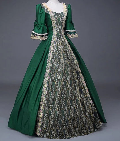 18th Century Medieval Women High Waist Half Sleeve Ball Gowns Princess Lace Patchwork Satin Dress Queen Renaissance Costume SS69