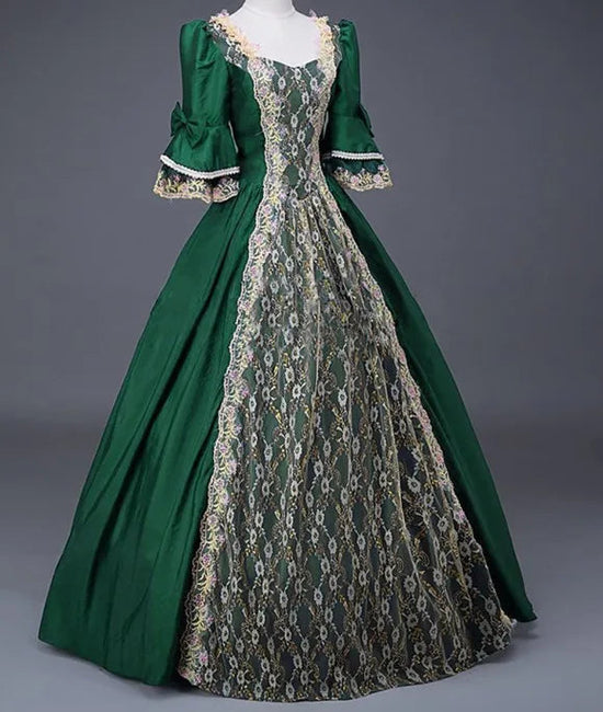 18th Century Medieval Women High Waist Half Sleeve Ball Gowns Princess Lace Patchwork Satin Dress Queen Renaissance Costume SS69
