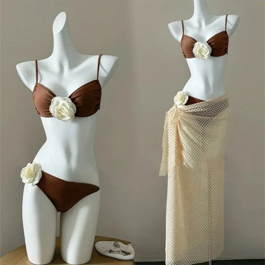YUNZHAOLUCN Women's High Waist 4-Piece Bikini Set Solid Polyester Swimwear