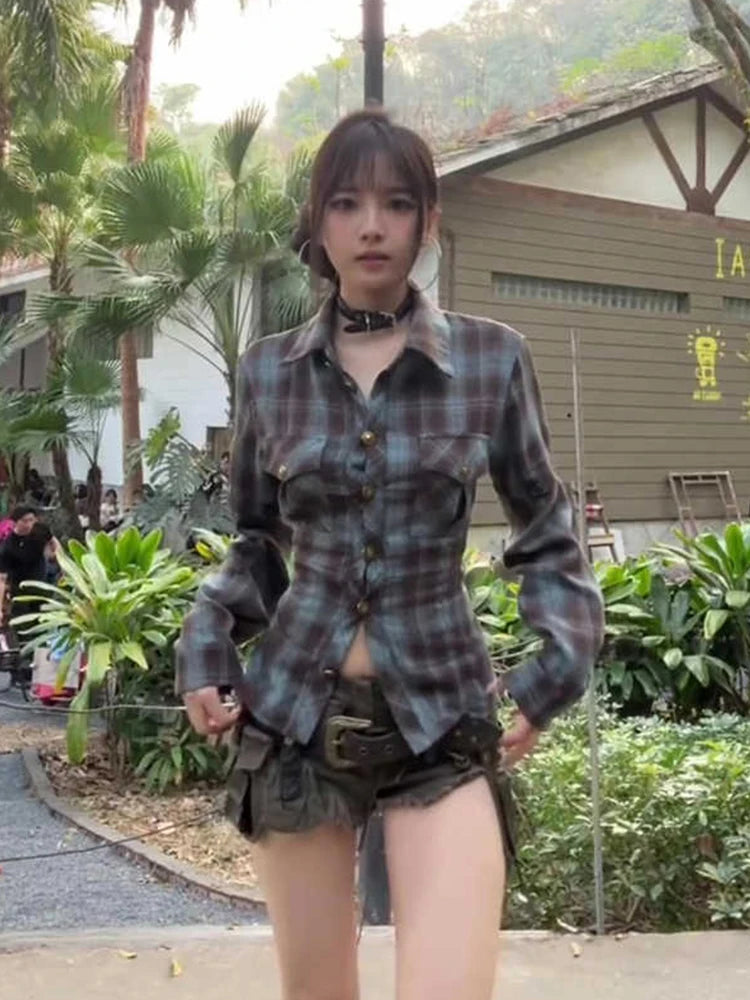 2025 Spring Summer Women Y2k Design Harajuku Shirts Long Sleeve Aesthetic Tops Backless Blouses Design Grunge New Goblin Core SS69