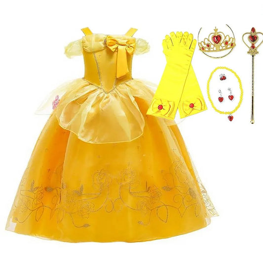 Wood Pencil Girls Belle Floral Sleeveless Princess Costume Party Dress