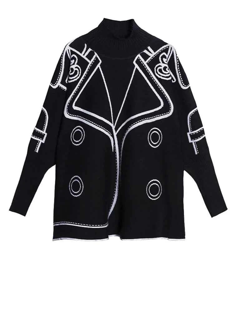 [EAM] Both Side Wear Big Size Knitting Sweater Turtleneck Long Sleeve Women Pullovers New Fashion Autumn Winter 2025 1DE3629